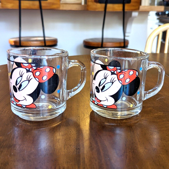 Anchor Hocking Disney Mickey and Minnie Mouse Clear Glass Mug Coffee Cup Vintage - Picture 2 of 13